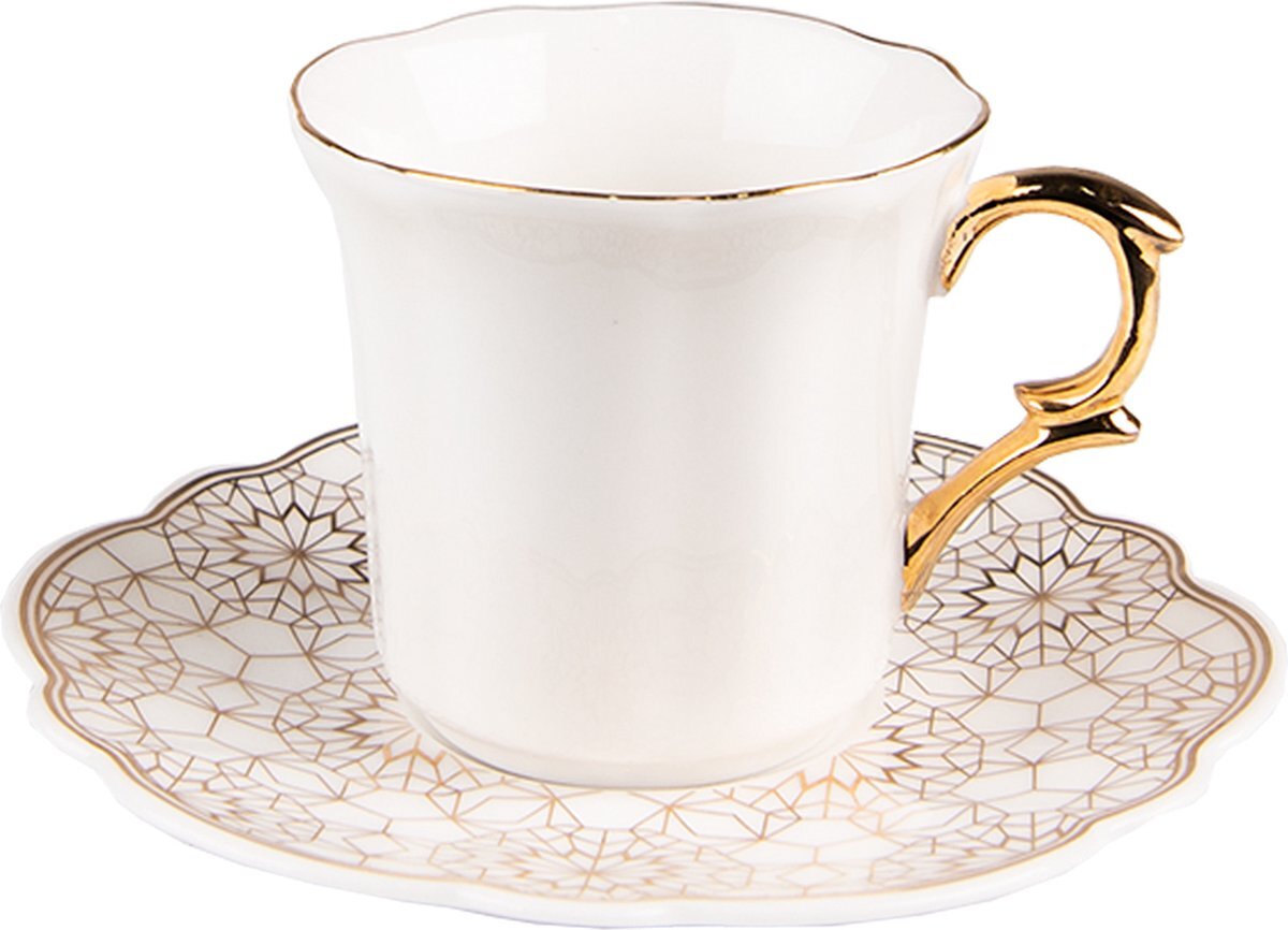 Clayre & Eef Kop en schotel 95 ml Wit Porselein Servies Cadeau voor haar Cappuccino