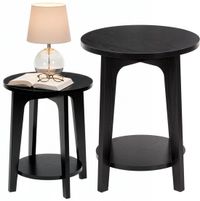 Springos Salontafel Set - Rond - Zwart - 2-Delig - 40 cm