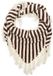 Manfield Foulard triangle femme marron à rayures blanches avec pompons Coton