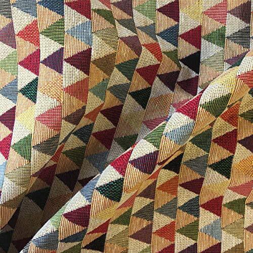 Kt KILOtela Decostof - Jacquard stof - Gobelin - Meubelstof - Afmetingen: 100 cm lang x 280 cm breed | Beige driehoeken - Rood, groen, blauw, grijs, beige - 1 meter