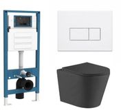 QeramiQ Dely Toiletset - Toilet suspendu - Réservoir encastré - Abattant intelligent - Plaque de commande blanc mat - Boutons rectangulaires - Noir mat