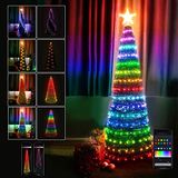 Bakaji Kerstboom Smart Lampen 272 Led RGB Kerstmis Kegel Opvouwbaar Slim Ruimtebesparend Decoraties Bedienbaar via App Control Smartphone Bluetooth Compatibel Android IOS (Veelkleurig - 180 cm)