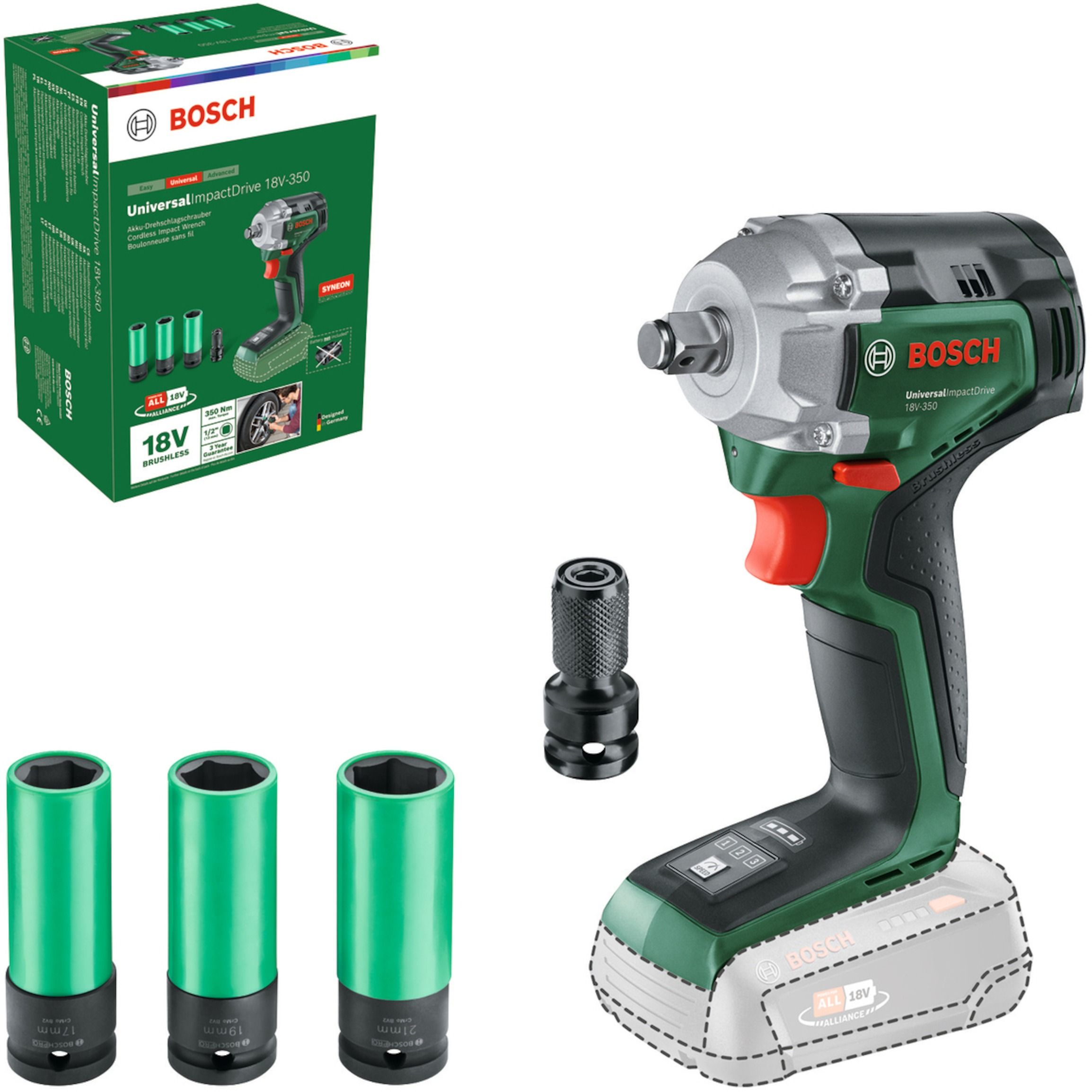 Bosch Home and Garden UniversalImpactDrive 18V-350 0603980305 Cordless Impact Wrench 350 Nm 18 V