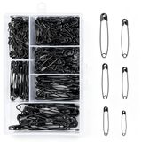 300 Icecat 300 stuks veiligheidsspelden, 6 maten, 20 mm - 55 mm, roestvrij, veiligheidsspelden voor kleding, handwerk, naaien (bijgewerkt zwart)