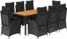 vidaXL Ensemble de jardin 9 pièces avec coussins, noir, en polyrotin