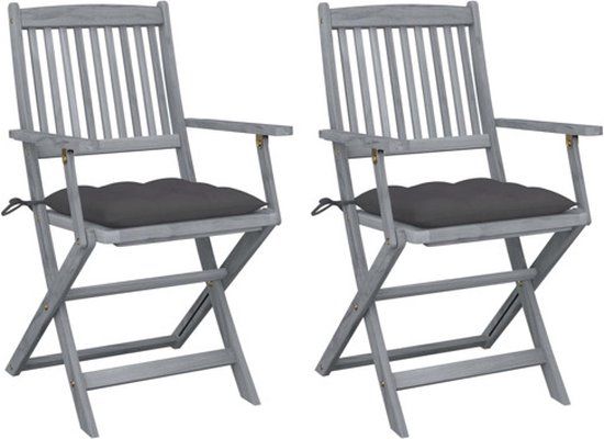 vidaXL Set van 2 klapstoelen met kussens, massief acaciahout, antraciet