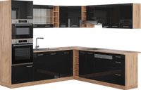 Vicco Hoekkeuken R-Line, Zwart hoogglans/Goudkleurig Eiken, 247 x 237 cm zonder werkblad