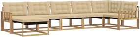 vidaXL - Ensemble de salon d'angle - 7 places assises - Blanc et Beige - Bois d'acacia massif