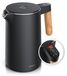 Arendo waterkoker, roestvrij staal, 1,5 liter, 2200 W, theekoker met 7 temperatuurinstellingen tot 100 °C, warmhoudfunctie, handgreep met houtlook, LED-display, anti-drupfunctie, kalkfilter, zwart