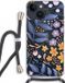 Case Company® - iPhone 14 Case with Cord - Flowers with blue leaves - Black Cord - Back Cover