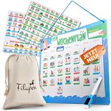 Filapen® Montessori Weekplanner voor kinderen, inclusief 209 magneten, stoffen zak, pen en koord, takenplanner, volledig beschrijf- en afwisbaar, bevordert de zelfstandigheid