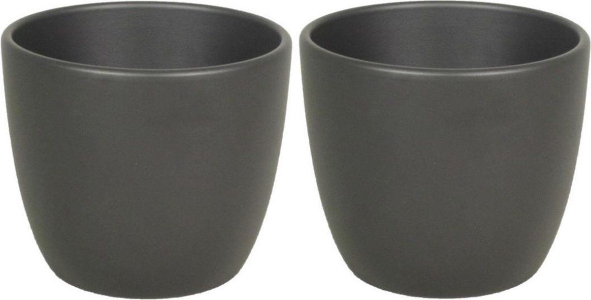 Floran - Bloempot - 2 stuks - Mat Antraciet Grijs - Keramiek - H9.8 x D12 cm