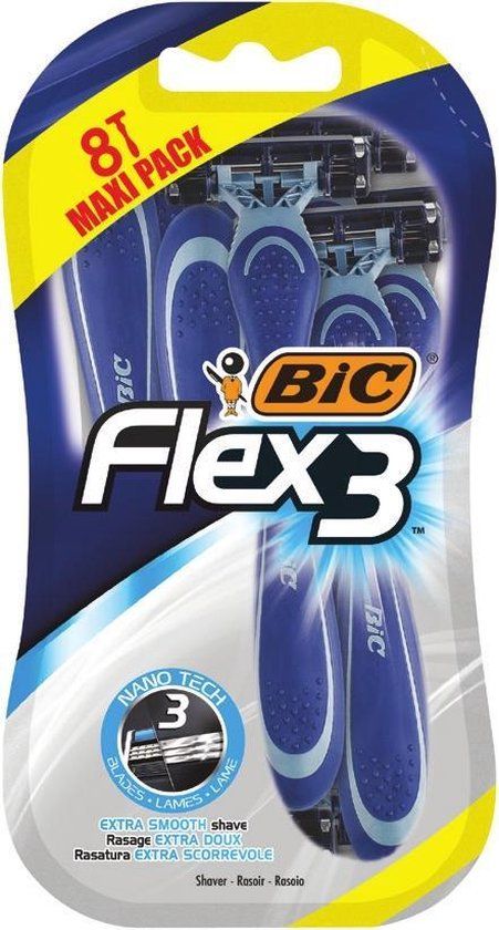 BIC Flex3 Wegwerpscheermesjes voor Mannen - 3 mesjes - 8 stuks - Blauw