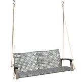 H4L Icecat Hangbank voor de tuin, grijs, 114 cm, schommelbank voor 2 personen, tuinschommel, gemaakt van polyrotan, inclusief touw