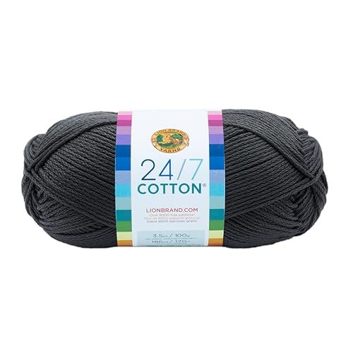 Lion Brand Yarn Company Cotton Yarn, Charcoal, 15.24 x 6.35 x 6.35 cm