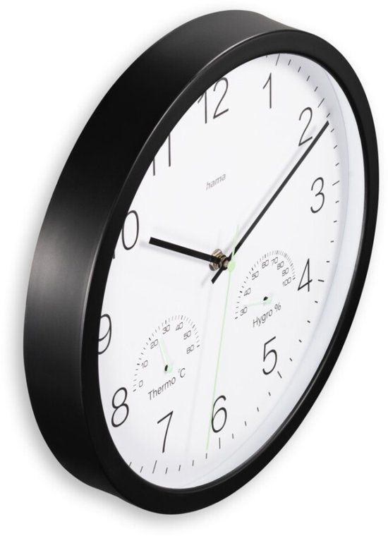 Hama Wandklok Santorini Tikt Niet Thermo-/ygrometer Zwart
