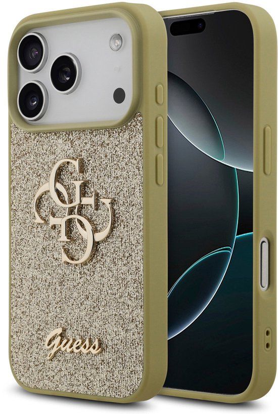Guess Back Cover - iPhone 17 Pro - Goud - Glittertextuur - Luxe TPU Bescherming
