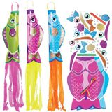Baker Ross VC101 Fish Hanging Windsock Decorations - Set of 4 Colorful Fish Shapes for Windsocks