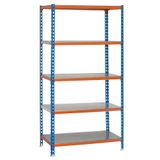 Simon Rack Metalen stelling 1800x800x400 mm - Simonclick | 5 niveaus, Metalen legbord, 180 kg buigbelasting, Corrosiewerende coating, Blauw/Oranje/Gegalvaniseerd