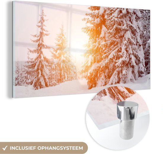 MuchoWow® Glass Painting 80x40 cm - Acrylic Glass Painting - Sun - Trees - Snow - Photo on Glass - Paintings