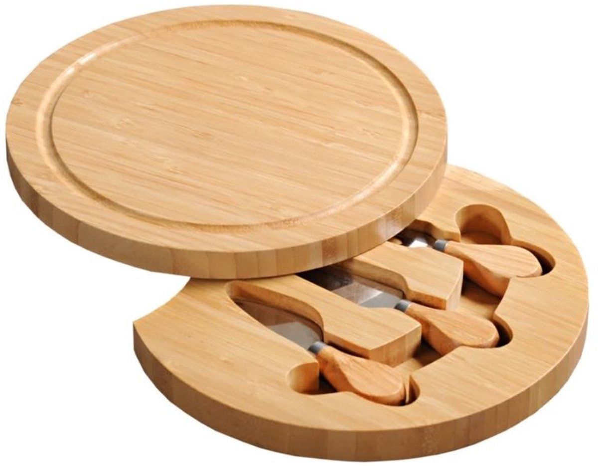 Kesper Kaassnijplank met bestek, bamboe, bruin
