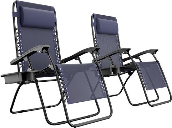 LifeGoods Opvouwbare Tuinstoelen - 2 Stuks - Ligstoel Tuin - Verstelbaar - Metaal - Blauw