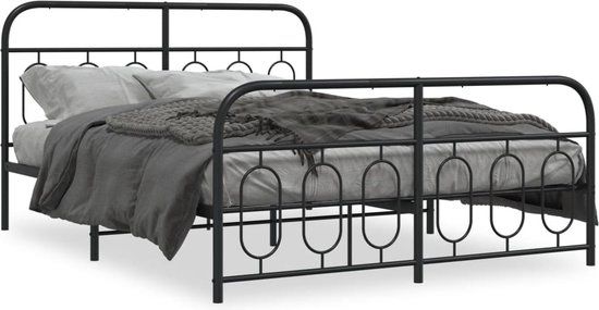 vidaXL Bedframe met hoofd- en voeteneinde metaal zwart 140x190 cm