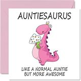 Verjaardagskaarten Auntiesaurus Verjaardagskaart voor tante - Tante verjaardagskaart van nichtje of neef, verjaardagskaart voor tante, dinosaurus, 145 mm x 145 mm