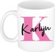 Bellatio Decorations Naam mok Karlijn - roze - wit - keramiek - 300 ml - cadeau beker