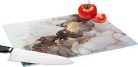 KitchenYeah Glazen Snijplank - 39x28 cm - Goud - Marmer - Antibacterieel - Anti-slip