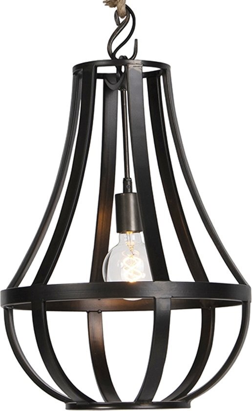 QAZQA Morgana - Hanglamp met lampenkap - 1 lichts - H 1850 mm - Zwart