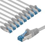 goobay 66025 CAT 6A netwerkkabel set van 10 / patchkabel afgeschermd S/FTP/CU ethernetkabel, PiMF, LSZH/Cat 6a-kabel met 10 Gbits, grijs, 10 x 3 m