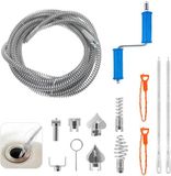 Unyqoos® Afvoerreiniger, flexibel en krachtig – gemaakt van roestvrij mangaanstaal, spiraal tot 5 meter, 6 snijkoppen, adapter voor boormachine, handmatig te gebruiken
