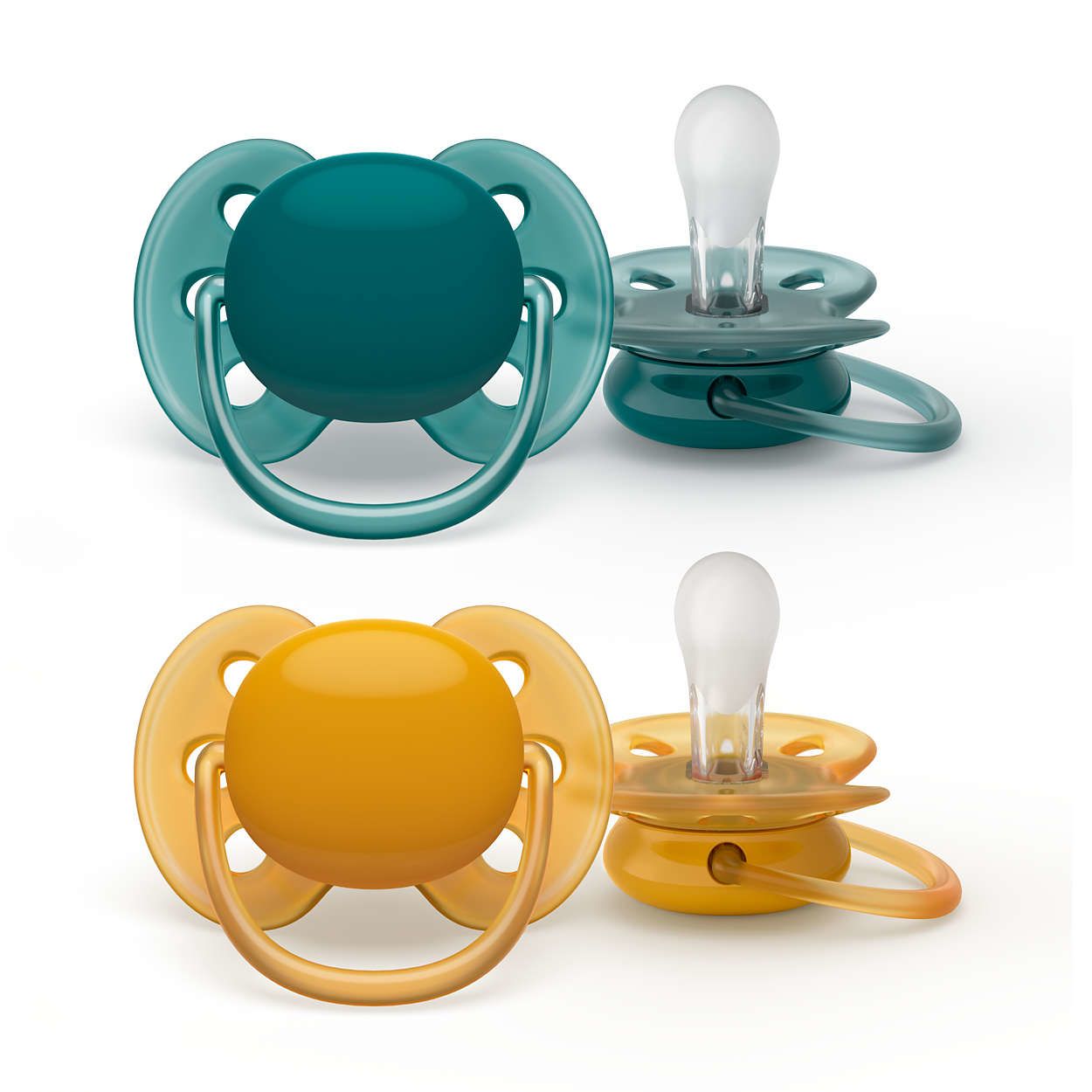 Philips Avent Ultra Soft Pacifier - 6-18 Months - 2 Pack - Turquoise/Yellow - SCF091/04