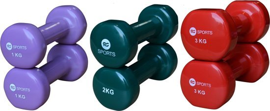 RS Sports dumbellset - vinyl dumbells - 2x 1 kg 2x 2 kg 2x 3 kg - Diverse kleuren
