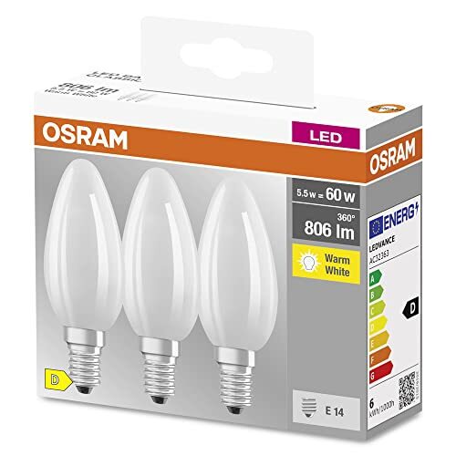 OSRAM Lamps OSRAM Ster Filament Lamp, E14-basis mat glas ,Warm wit (2700K), 806 Lumen, substituut voor 60W-verlichtingsmiddel niet-dimbaar, 3-Pak