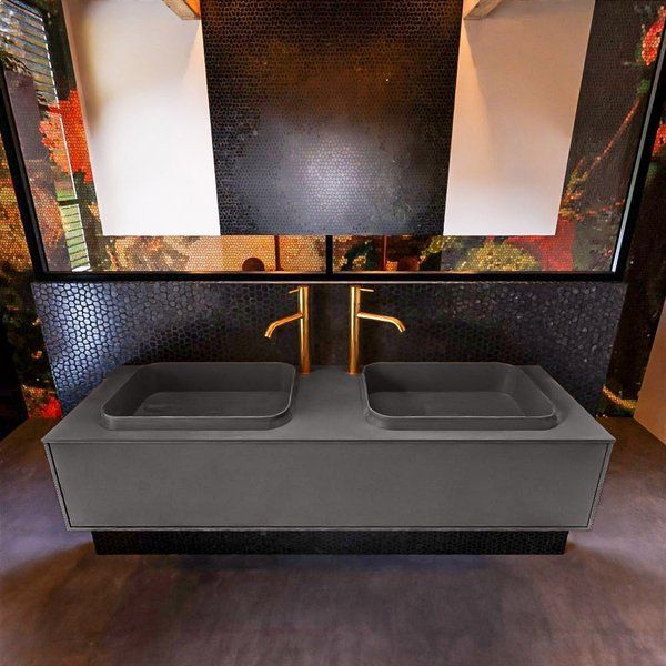 Mondiaz ERIN 150cm badmeubelset Dark grey met 1 lade - Wastafel RIDGE dubbel 2 kraangaten