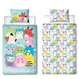 Squishmallows Officieel gelicentieerde Flash-beddengoedset voor eenpersoonsbed, dubbelzijdig omkeerbaar beddengoed met bijpassende kussensloop, perfect voor kinderkamer, polykatoen