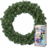 Decoris Kerstkrans - groen - D35 cm - incl. verlichting gekleurd