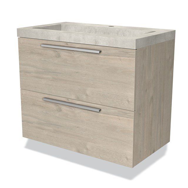 Maxaro Badkamermeubel 80cm Modulo Lichtgrijs Eiken 2 Lades Vlak Wastafel Beton Greige