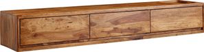 möbelando WOHNLING Buffet bas "Naihati" en Corps : bois massif de sheesham, revêtu d'un vernis transparent Dos : MDF en brun avec 3 tiroirs. Dimensions (L/H/P) 160x25x35 cm