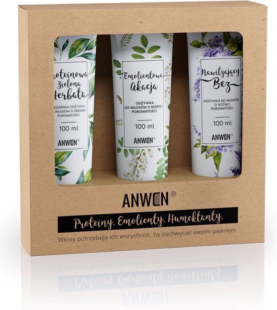 Anwen Conditioners voor laag poreus haar set Proteïne Groene Thee 100ml + Verzachtende Actie 100ml + Vlierbloesem Vochtinbrengende 100ml