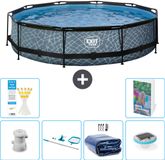 EXIT Toys EXIT Rond Stone Frame Zwembad - 360 x 76 cm - Inclusief Pomp - Schoonmaakset - Solarzeil - Verlichting - 7-delig