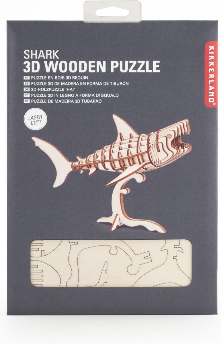 Kikkerland 3D houten puzzel - Haai - Beige/Bruin