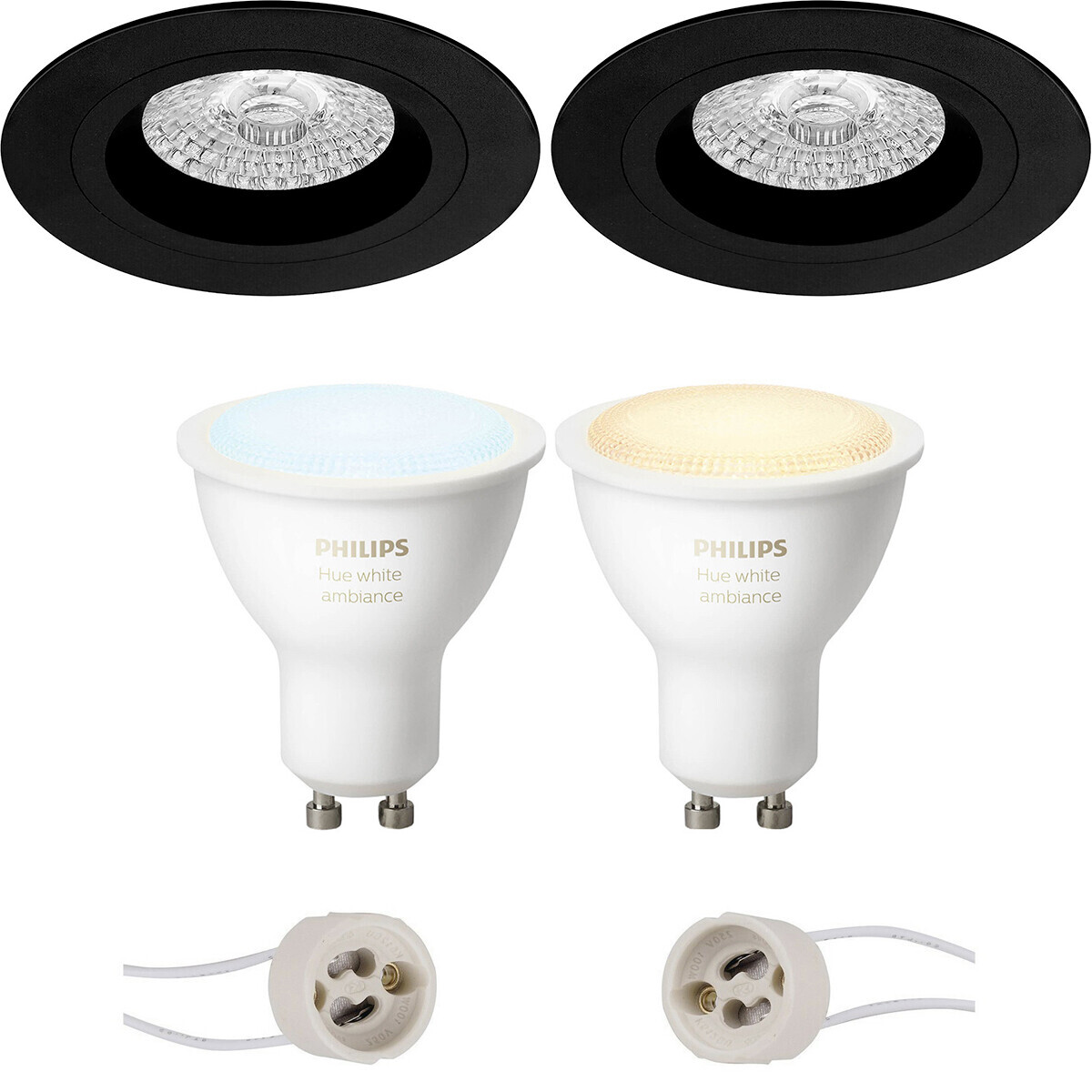 BES LED Pragmi Rodos Pro - Inbouw Rond - Mat Zwart - Ø93mm - Philips Hue - LED Spot Set GU10 - White Ambiance - Bluetooth