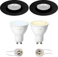 BES LED Pragmi Rodos Pro - Inbouw Rond - Mat Zwart - Ø93mm - Philips Hue - LED Spot Set GU10 - White Ambiance - Bluetooth