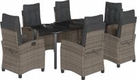 vidaXL 7-delige tuinset met kussens, polyrotan, grijs