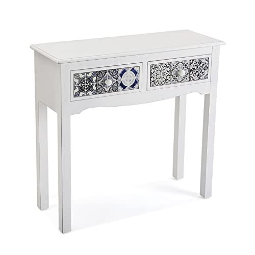Versa Panda Versa Pireo Smalle hal of vestibule Entree hal meubilair, Console Tafel, met 2 lades, Afmetingen (H x B x H) 78 x 30 x 81 cm, Hout MDF, Kleur Wit
