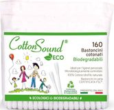 COTTON SOUND Eco-tas met katoenen sticks, 1 pak x 160 stuks, milieuvriendelijke en biologisch afbreekbare wattenstaafjes, 100% puur hydrofiel katoen, composteerbare zak, gemaakt in Italië