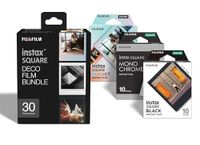 instax SQUARE film Deco film bundle, 30 shots containing 1 x 10 shot pack of Black and Sunset design borders and 1 x 10 shot Monchrome